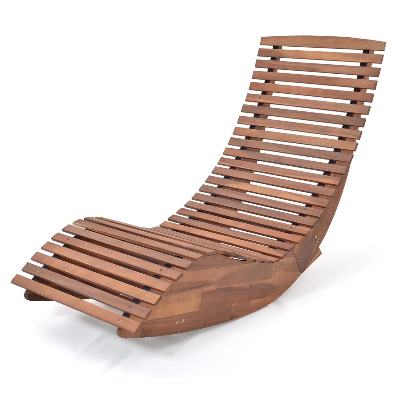 Costway 1/2 PCS Outdoor Acacia Wood Rocking Chair with Widened Slatted Seat and High Back